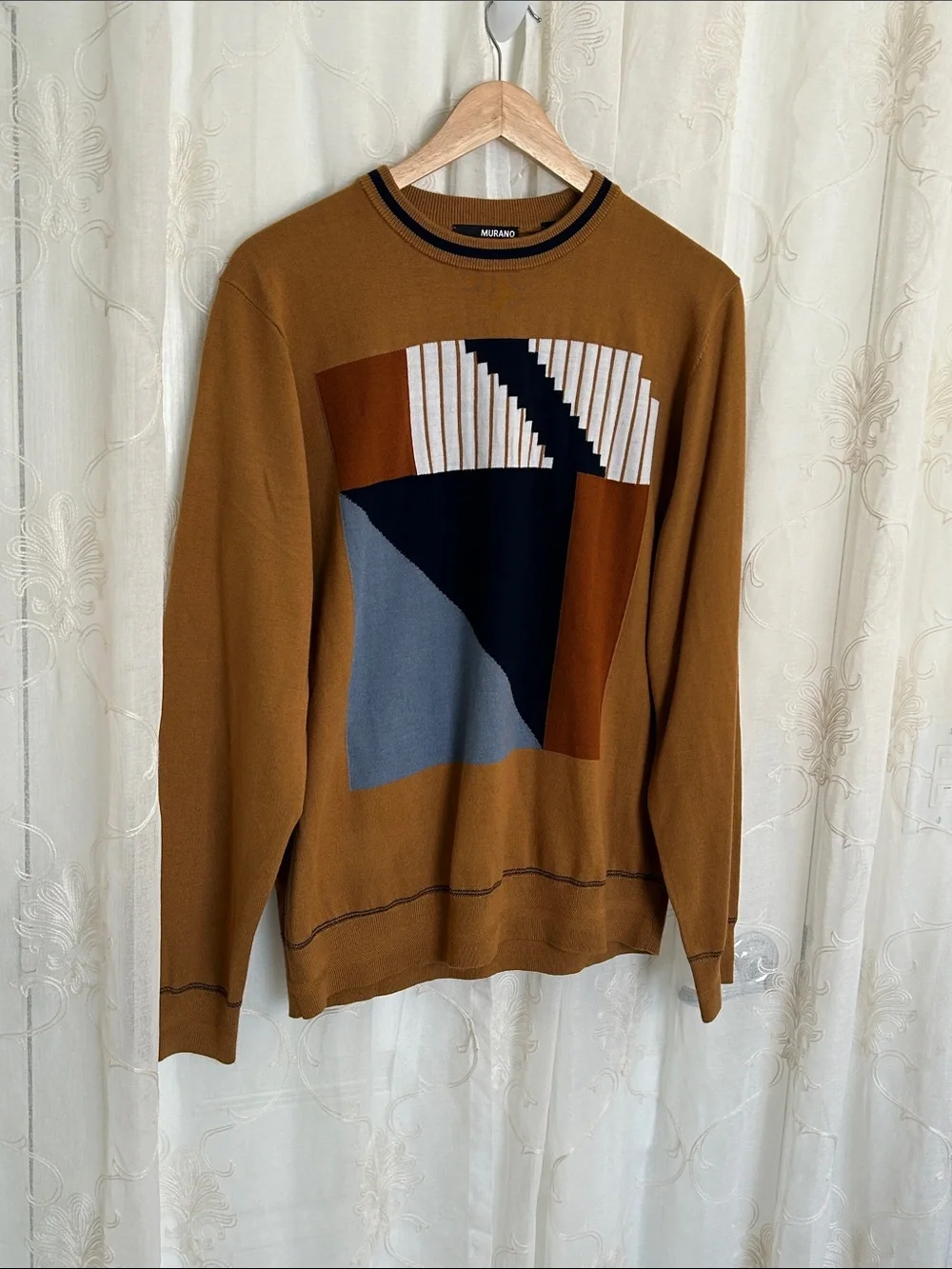 Murano Men's Geometric Abstract Colorblock Crewneck Sweater L